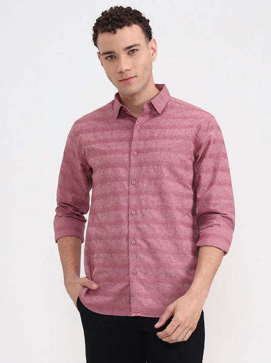 Light Pink Printed Slim Fit Casual Shirt | Greenfibre