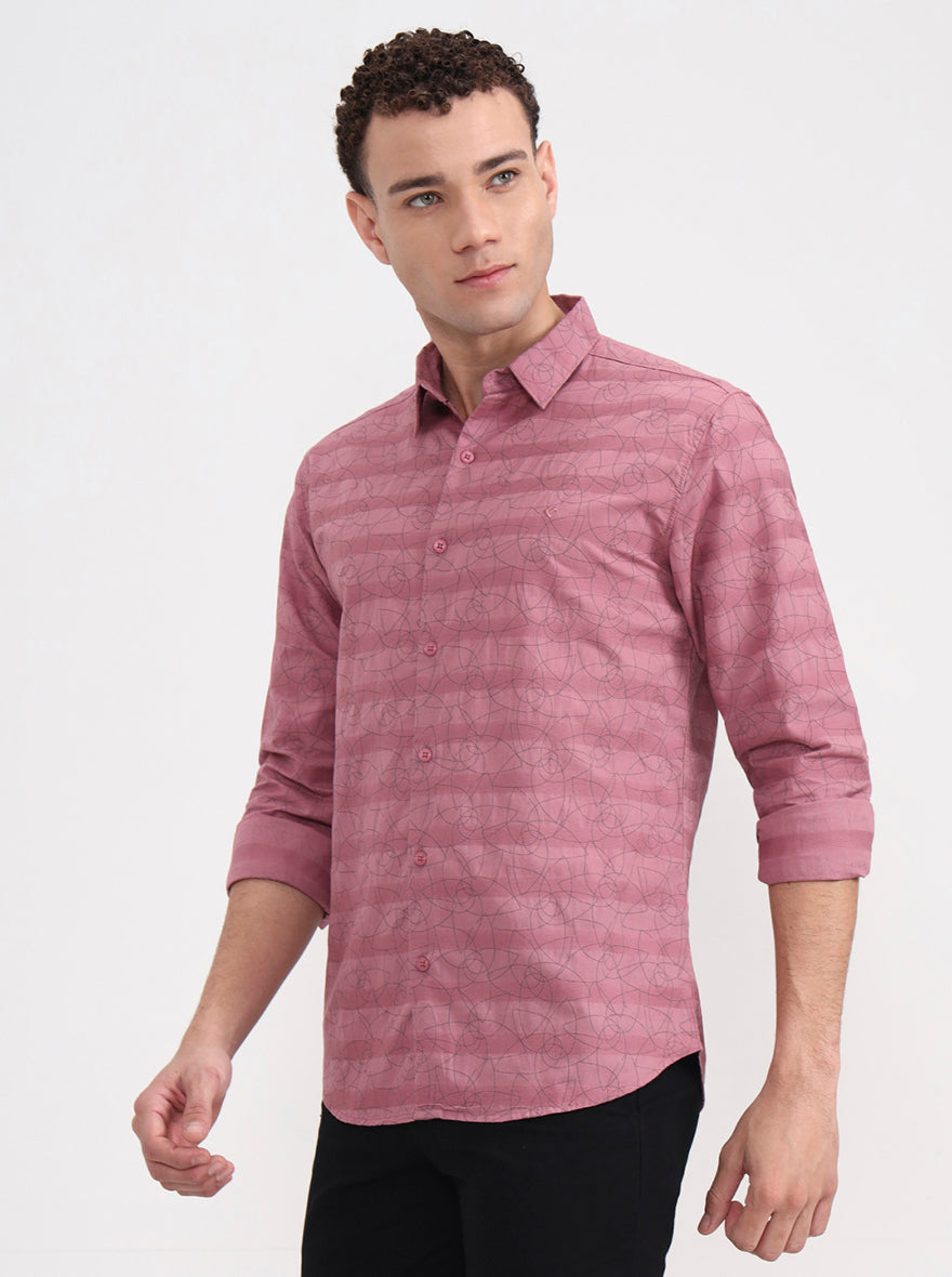 Light Pink Printed Slim Fit Casual Shirt | Greenfibre