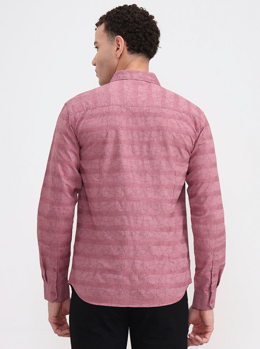 Light Pink Printed Slim Fit Casual Shirt | Greenfibre