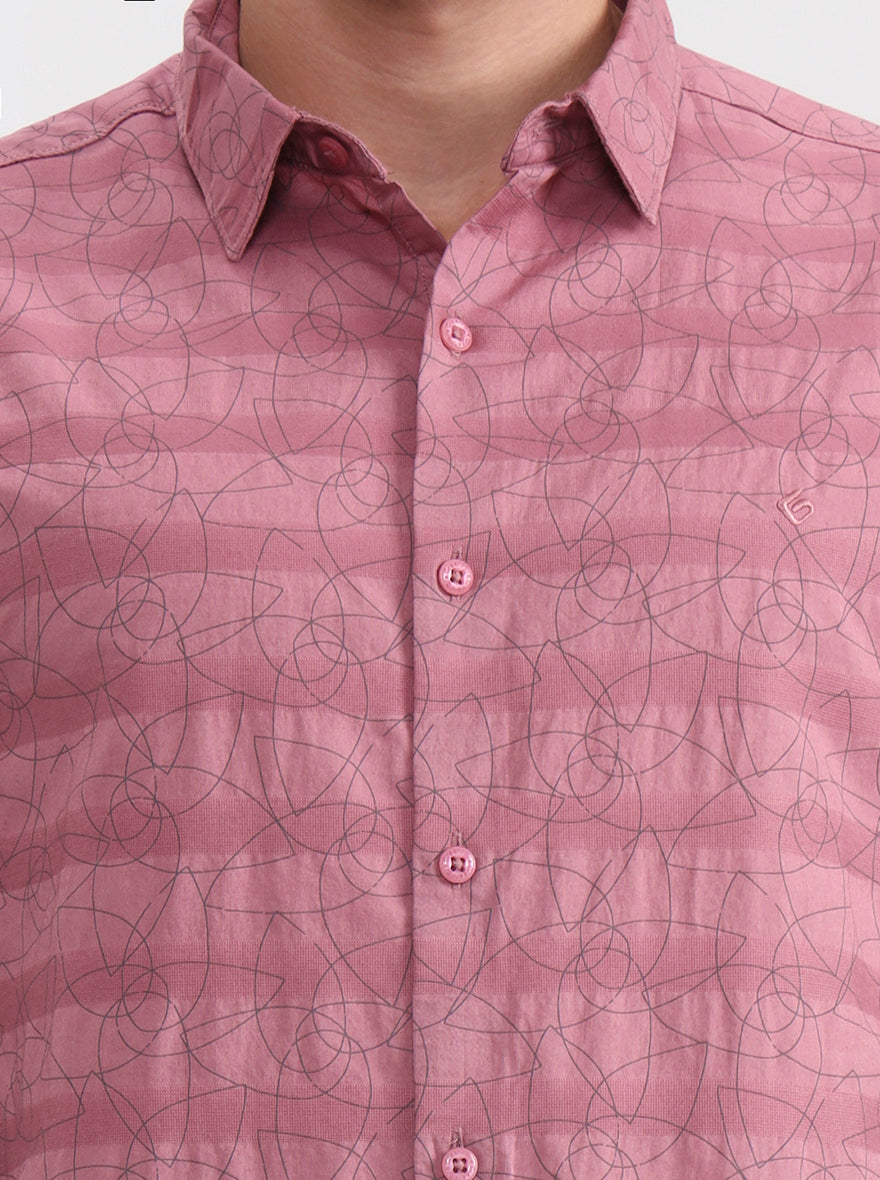 Light Pink Printed Slim Fit Casual Shirt | Greenfibre