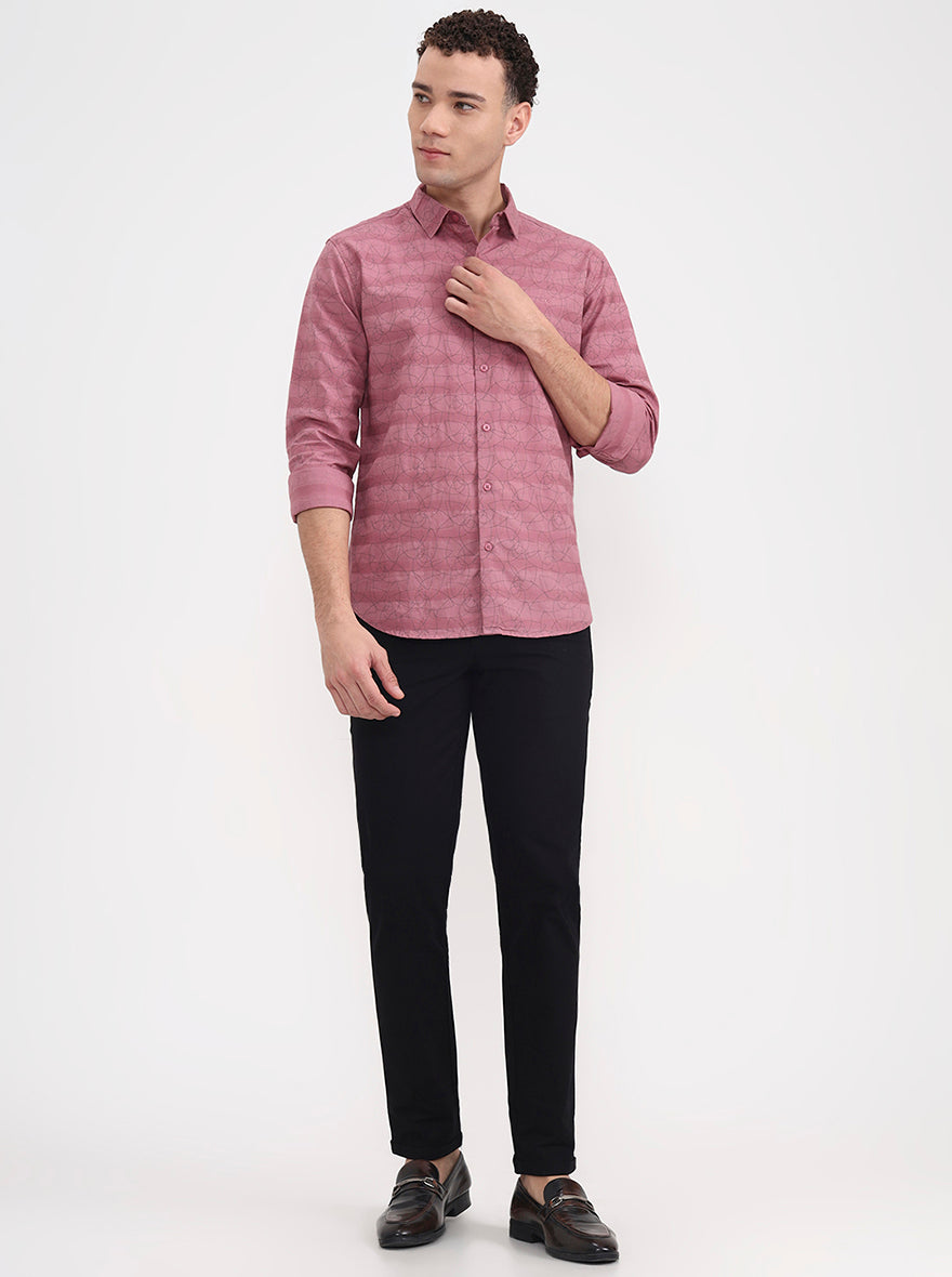 Light Pink Printed Slim Fit Casual Shirt | Greenfibre