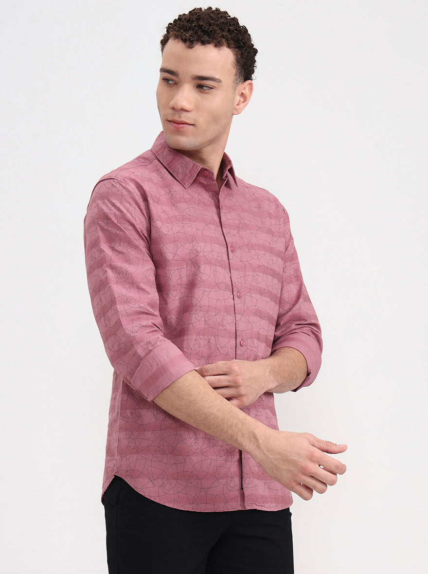 Light Pink Printed Slim Fit Casual Shirt | Greenfibre