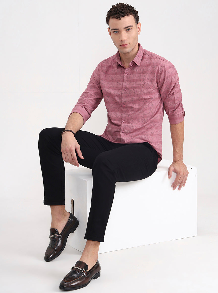 Light Pink Printed Slim Fit Casual Shirt | Greenfibre