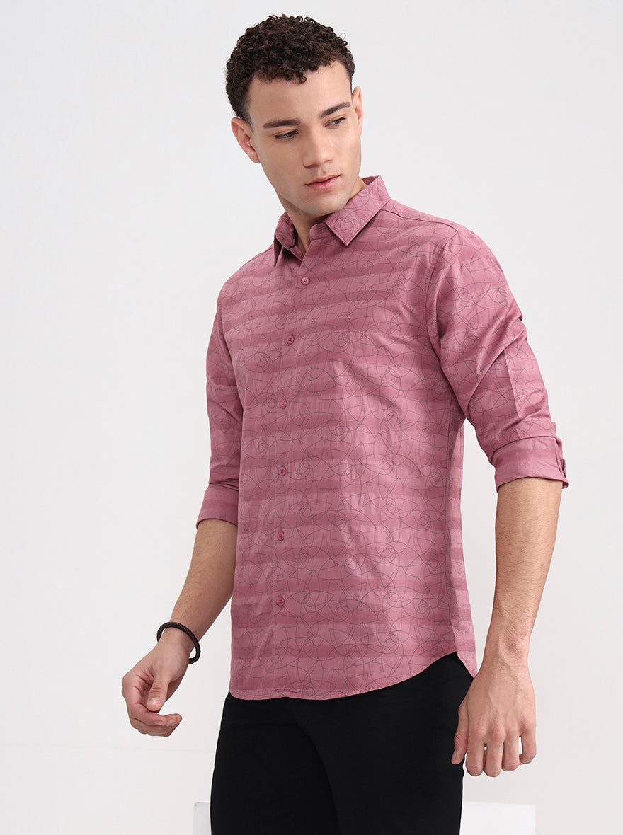 Light Pink Printed Slim Fit Casual Shirt | Greenfibre