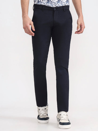 Navy Blue Solid Super Slim Fit Casual Trouser | Greenfibre