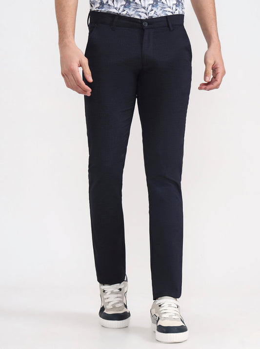 Navy Blue Solid Super Slim Fit Casual Trouser | Greenfibre