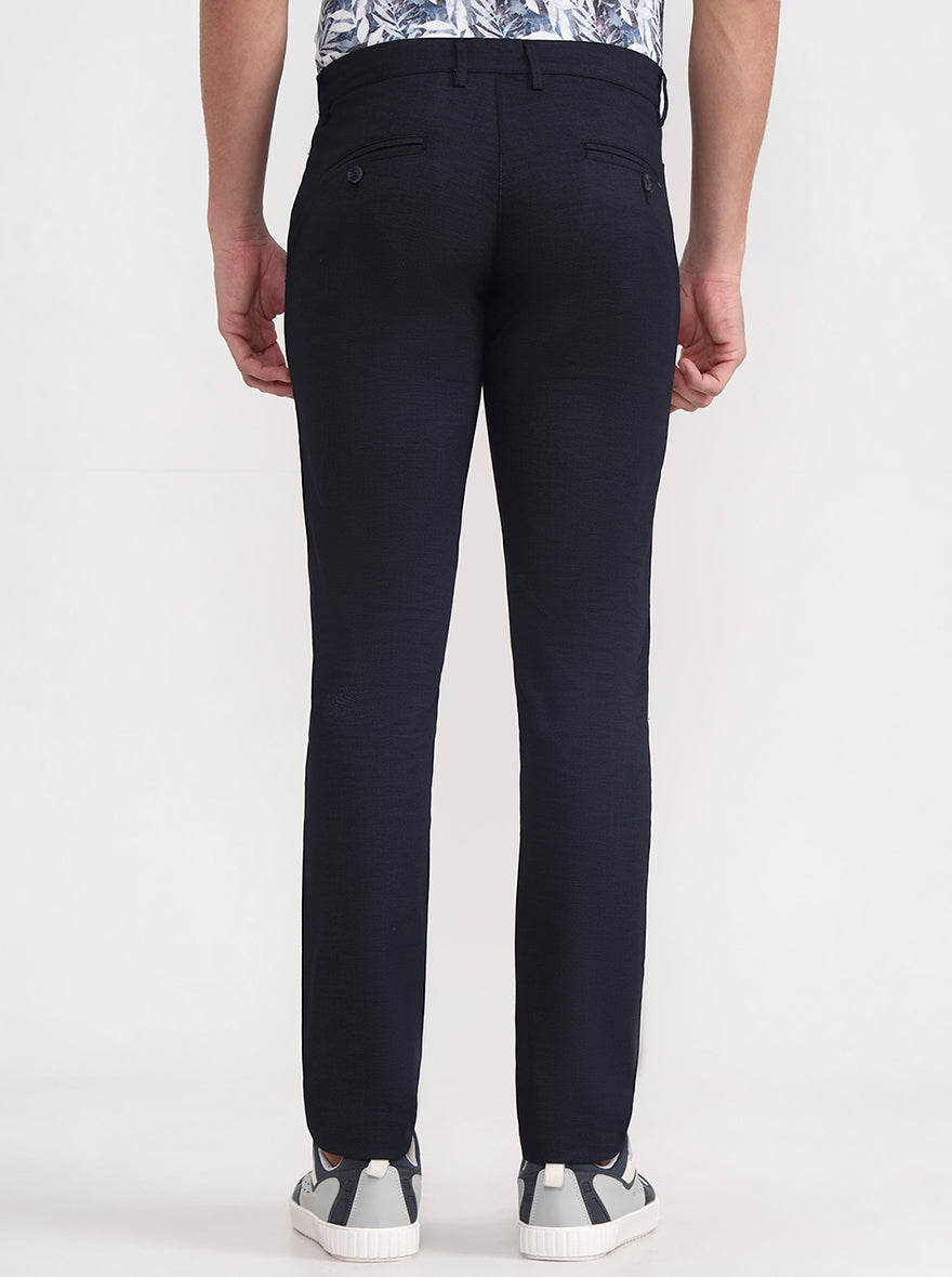 Navy Blue Solid Super Slim Fit Casual Trouser | Greenfibre