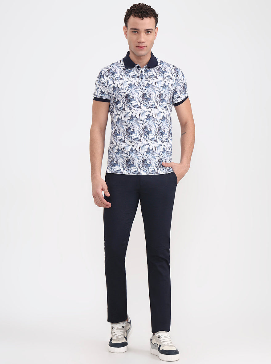 Navy Blue Solid Super Slim Fit Casual Trouser | Greenfibre