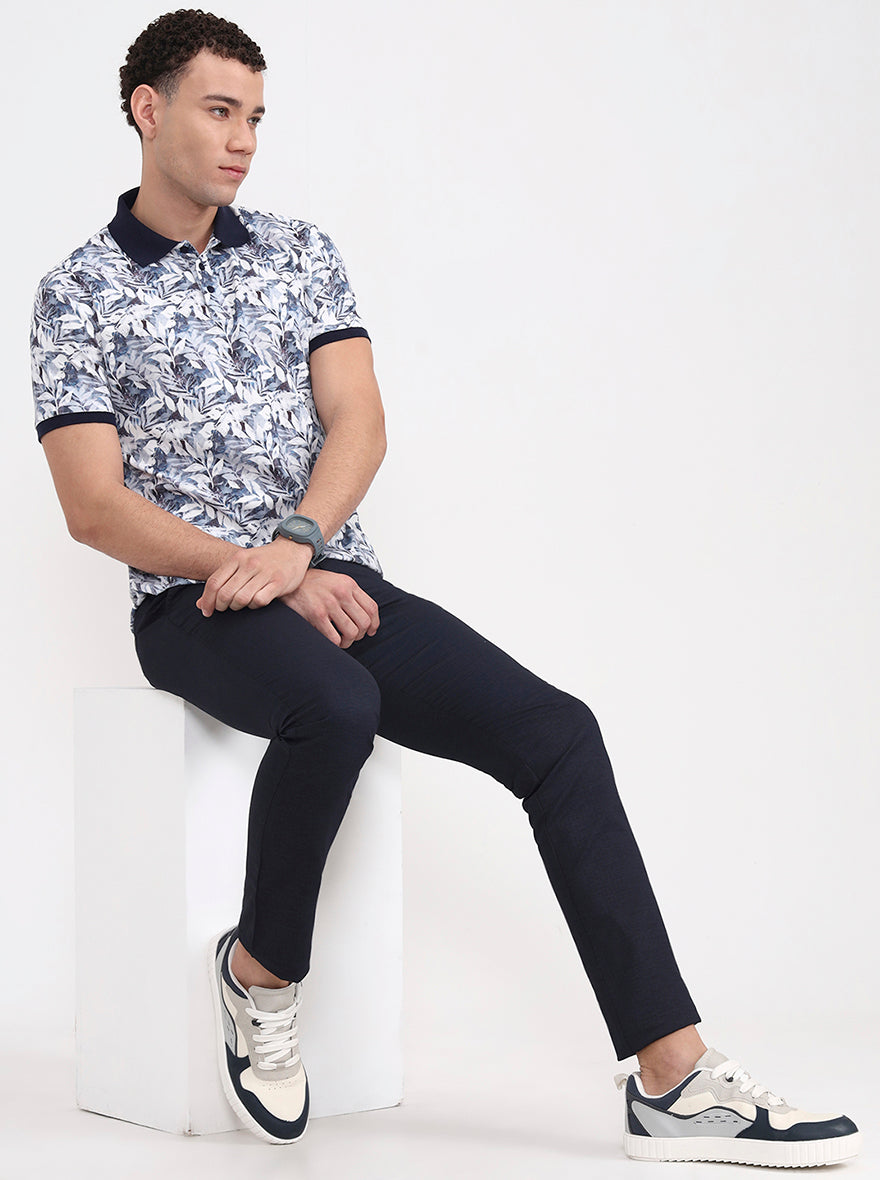 Navy Blue Solid Super Slim Fit Casual Trouser | Greenfibre