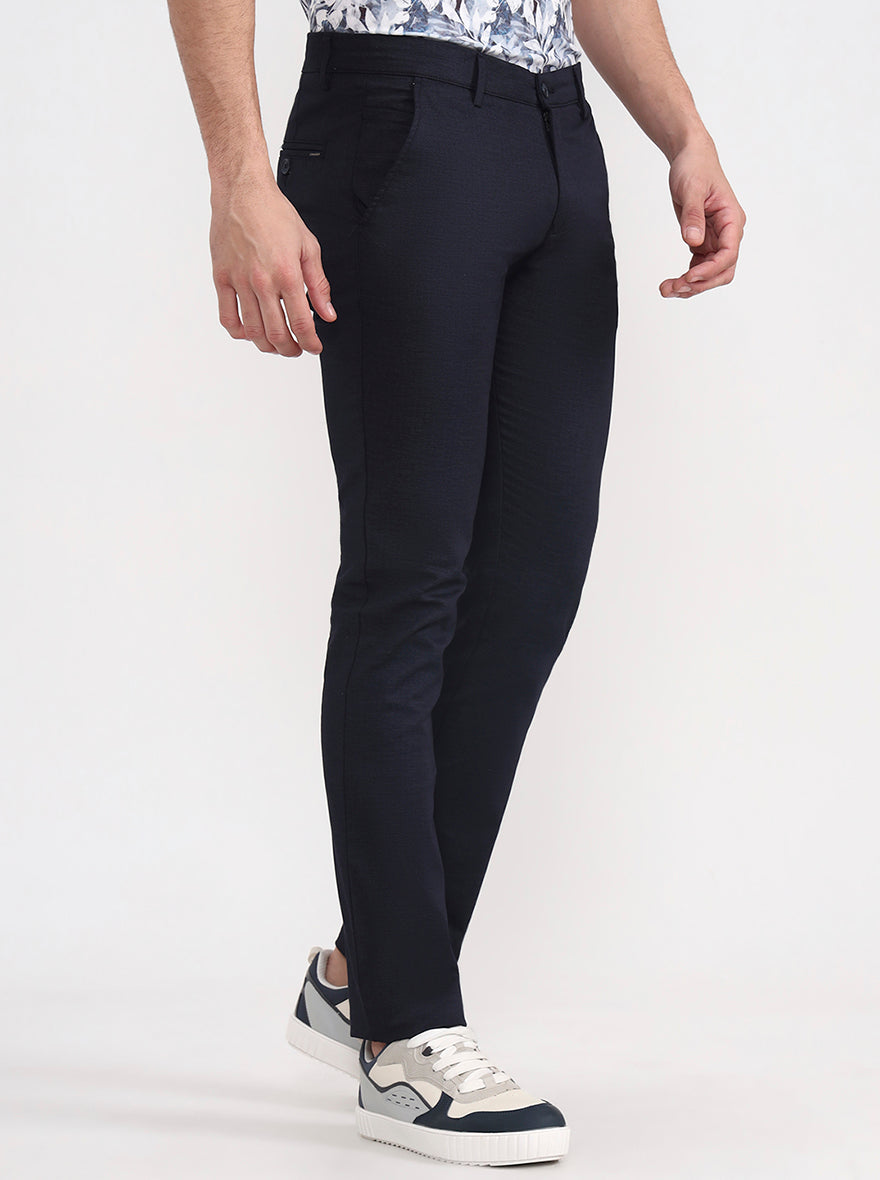 Navy Blue Solid Super Slim Fit Casual Trouser | Greenfibre