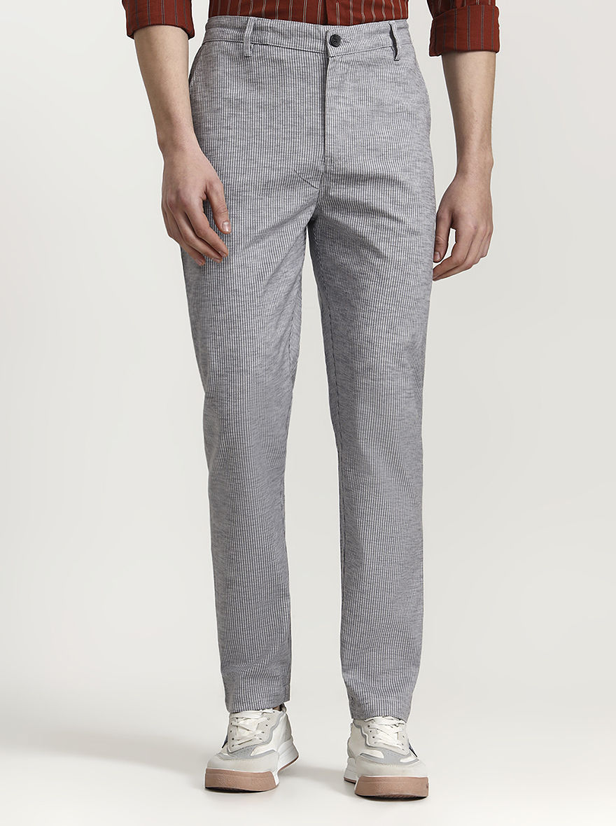 Grey Striped Slim Fit Track Pant | Greenfibre