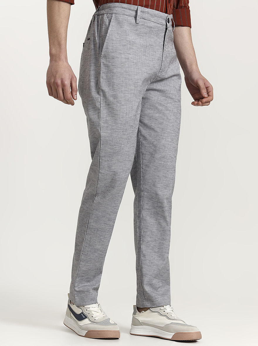 Grey Striped Slim Fit Track Pant | Greenfibre