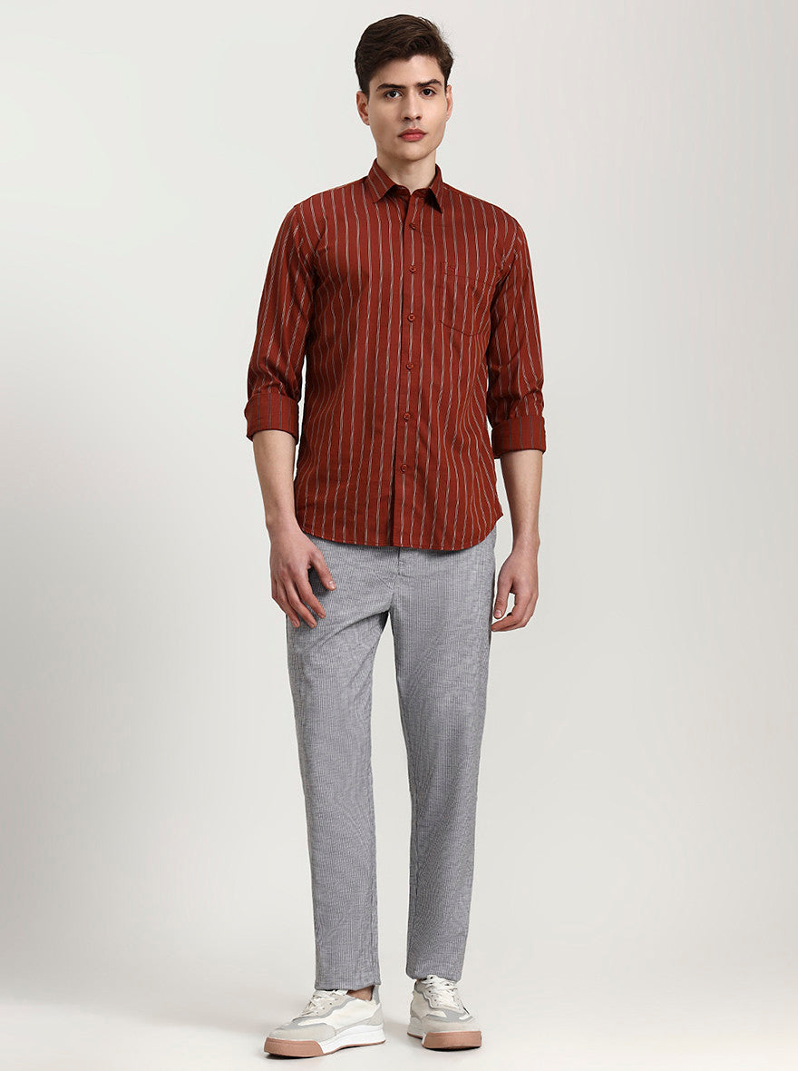 Grey Striped Slim Fit Track Pant | Greenfibre