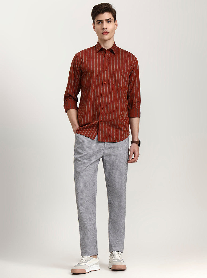 Grey Striped Slim Fit Track Pant | Greenfibre