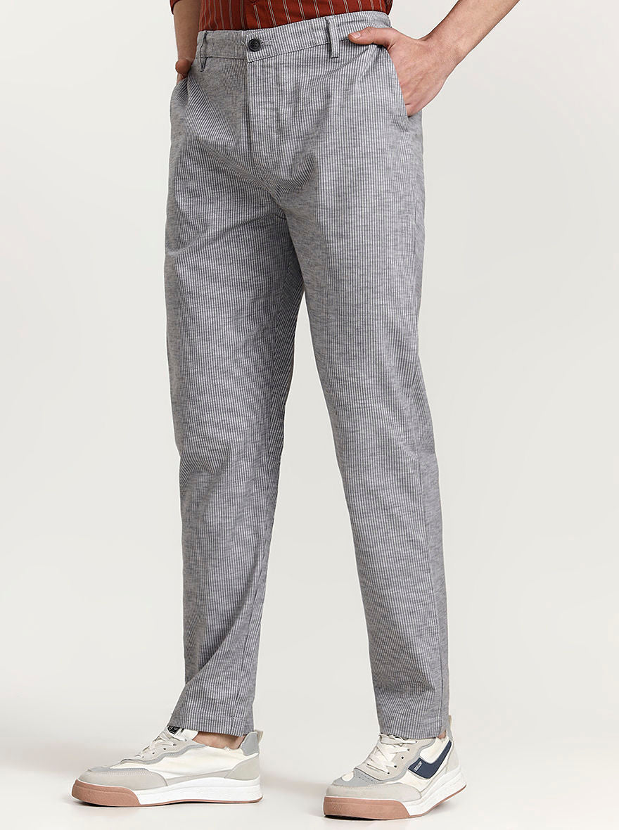 Grey Striped Slim Fit Track Pant | Greenfibre