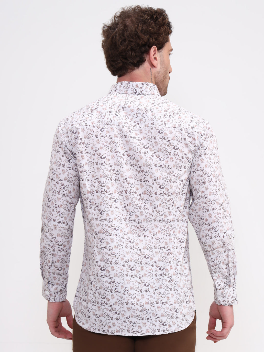 Brown & White Printed Slim Fit Casual Shirt | Greenfibre