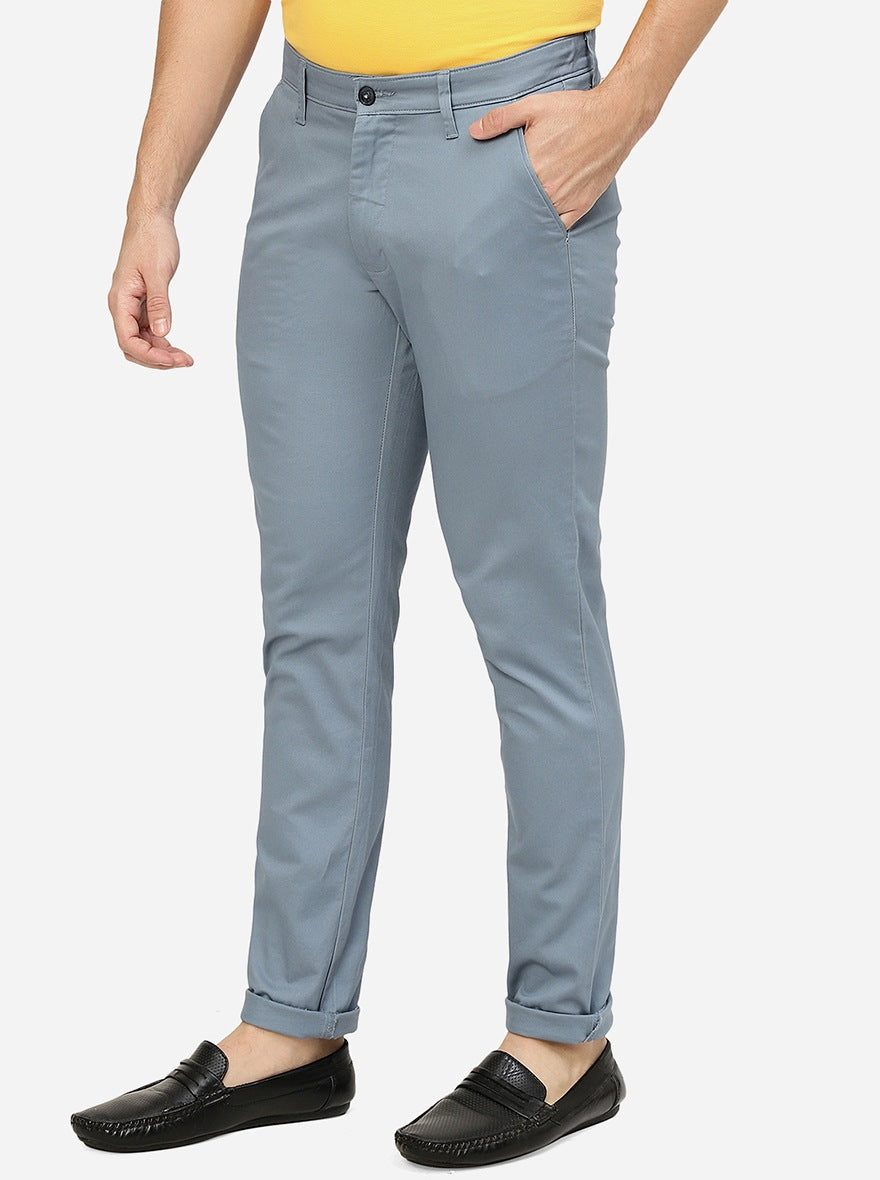 Teal Blue Solid Neo Fit Casual Trouser | Greenfibre