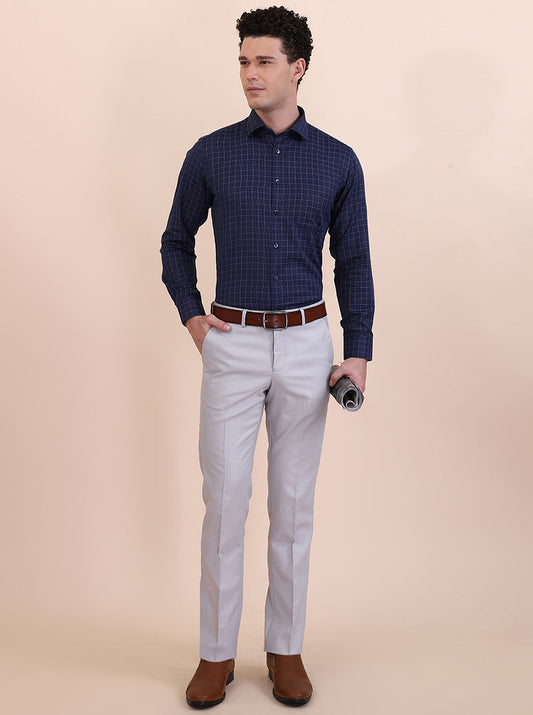 Blue Checked Slim Fit Formal Shirt | Greenfibre