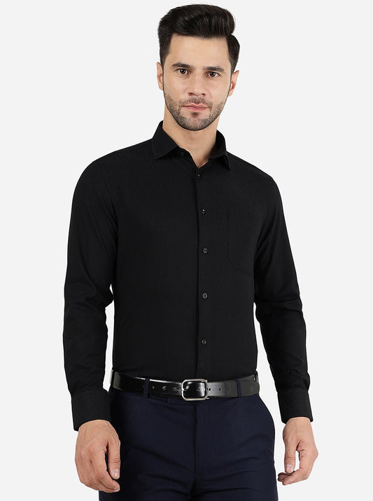 Black Striped Slim Fit Party Wear Shirt | Greenfibre