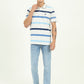 Grey & Blue Striped Slim Fit Polo T-Shirt | Greenfibre