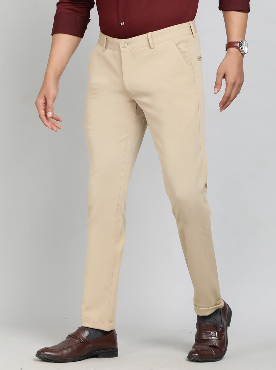 Khaki Solid Slim Fit Club Wear Trouser | Greenfibre