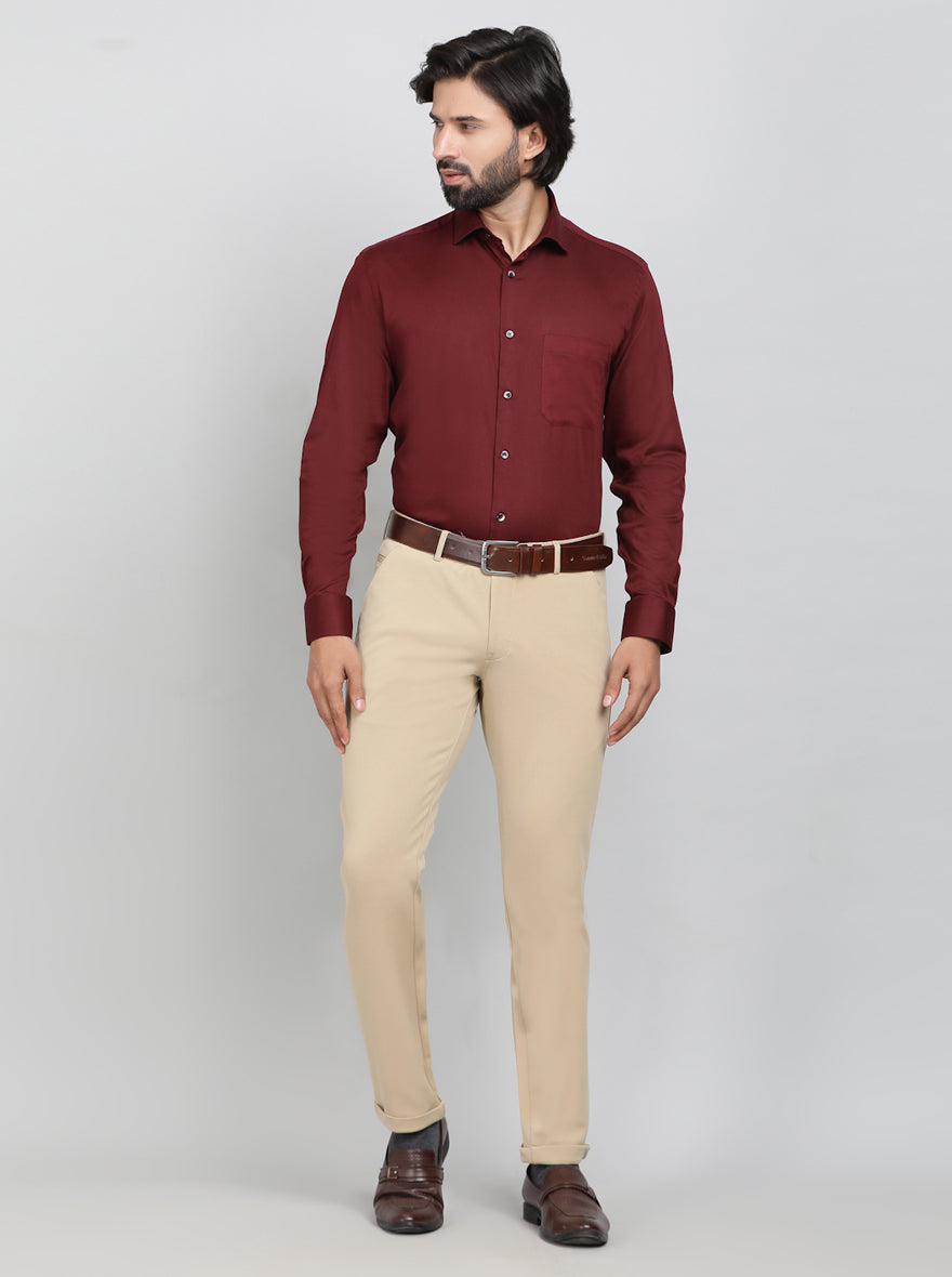 Khaki Solid Slim Fit Club Wear Trouser | Greenfibre