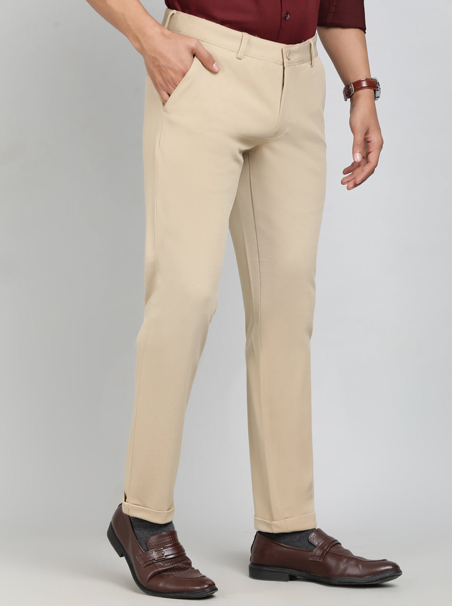 Khaki Solid Slim Fit Club Wear Trouser | Greenfibre