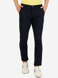 Navy Blue Solid Super Slim Fit Casual Trouser | Greenfibre