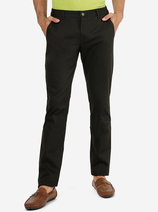 Olive Green Solid Super Slim Fit Casual Trouser | Greenfibre