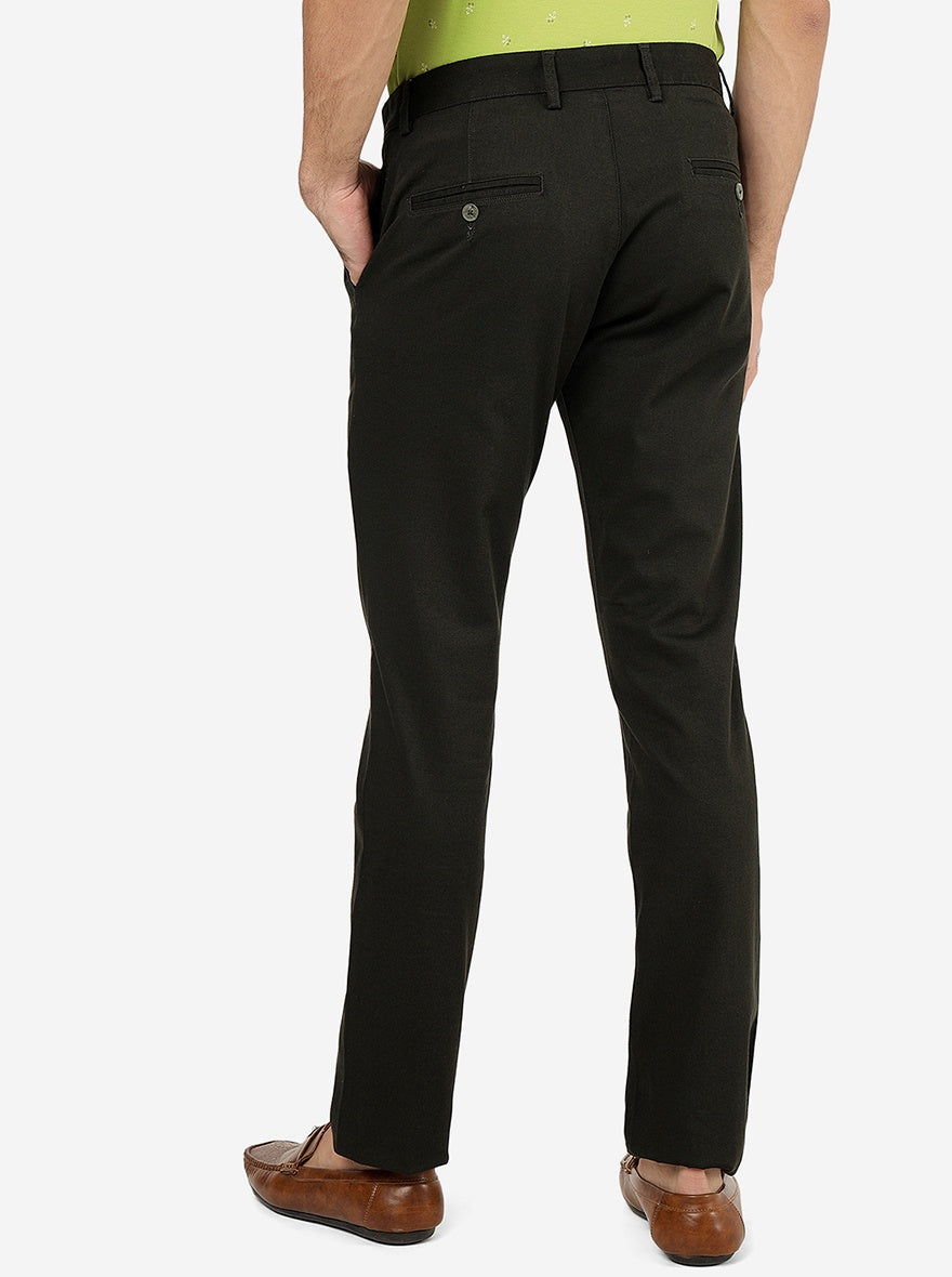 Olive Green Solid Super Slim Fit Casual Trouser | Greenfibre