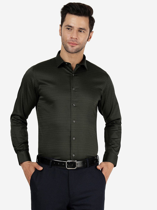 Green Striped Slim Fit Party Wear Shirt | Greenfibre