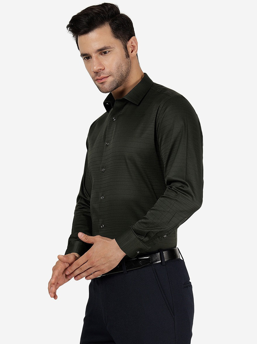 Green Striped Slim Fit Party Wear Shirt | Greenfibre