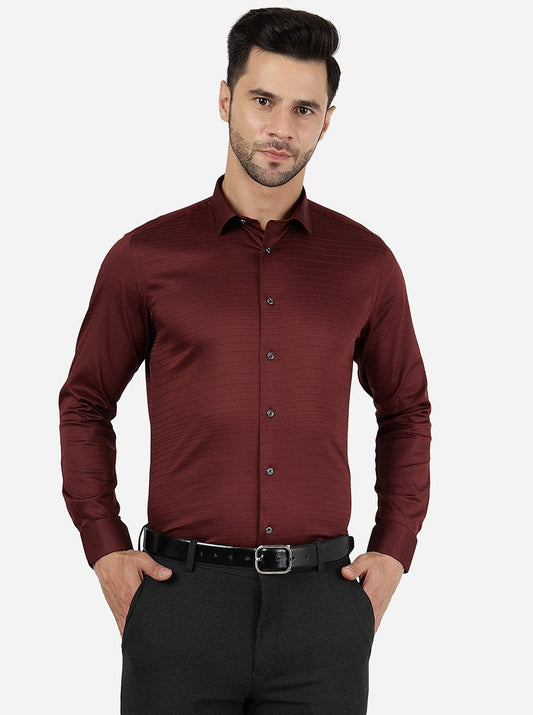 Maroon Striped Slim Fit Party Wear Shirt | Greenfibre
