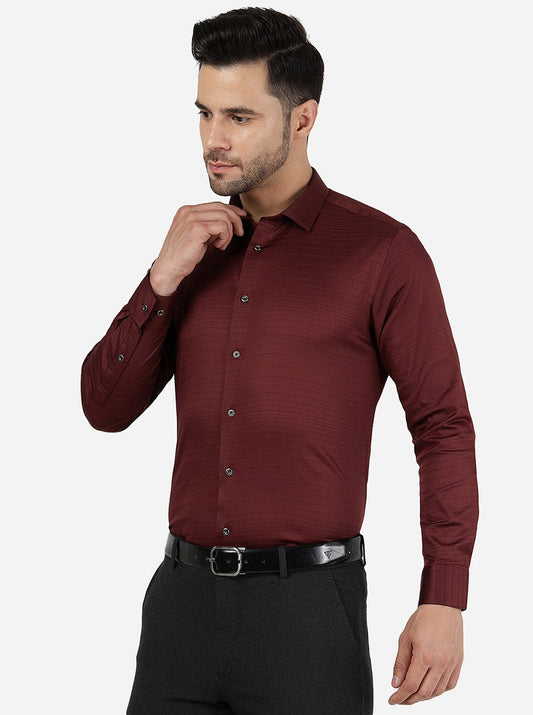 Maroon Striped Slim Fit Party Wear Shirt | Greenfibre