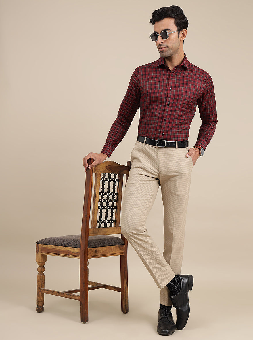 Red Checked Slim Fit Formal Shirt | Greenfibre