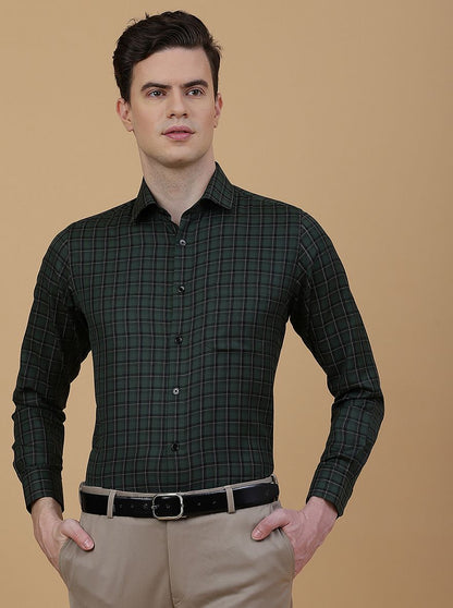 Green Checked Slim Fit Formal Shirt | Greenfibre