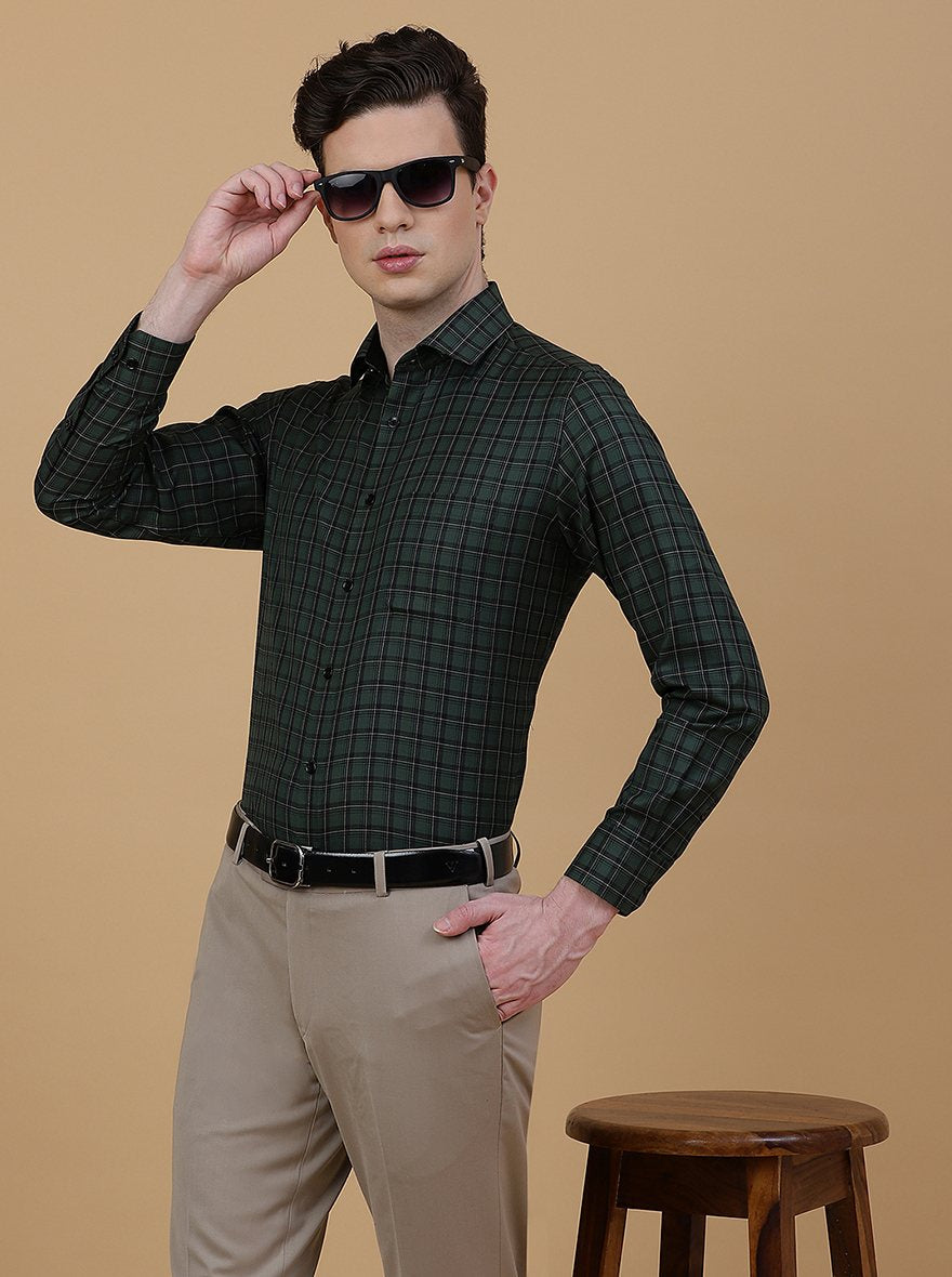 Green Checked Slim Fit Formal Shirt | Greenfibre