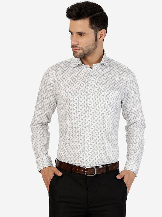 White Printed Slim Fit Formal Shirt | Greenfibre