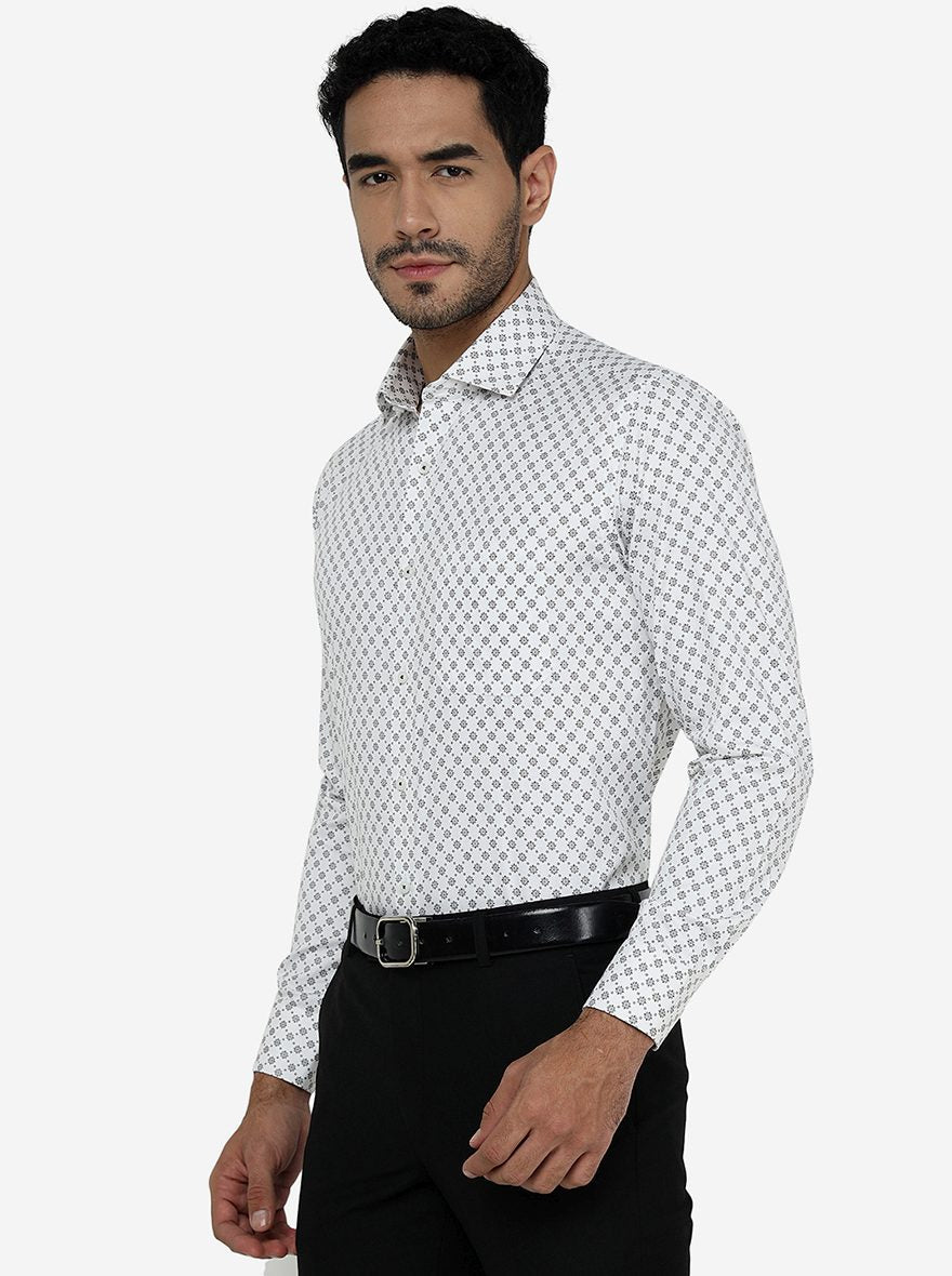 White Printed Slim Fit Formal Shirt | Greenfibre