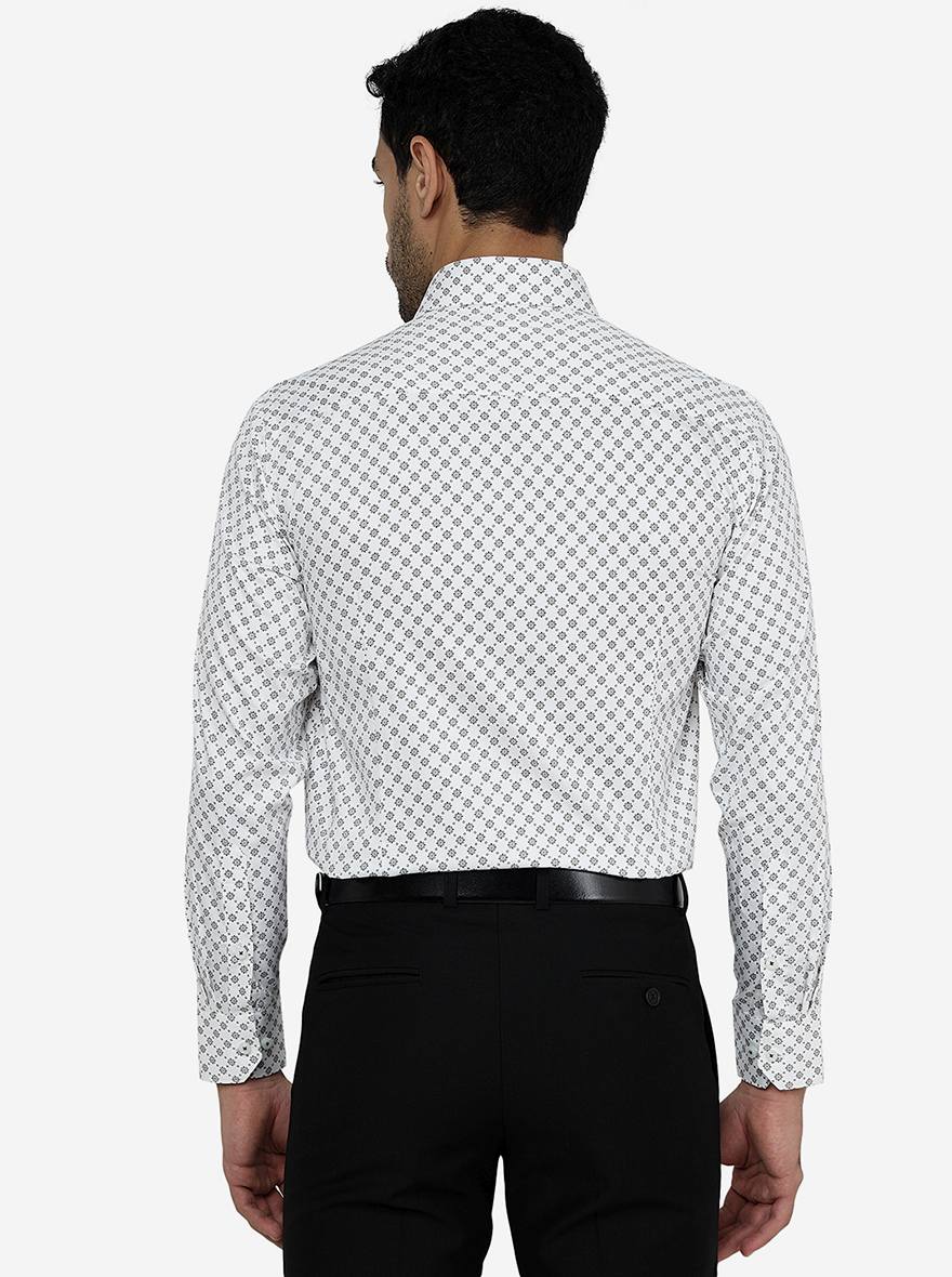 White Printed Slim Fit Formal Shirt | Greenfibre