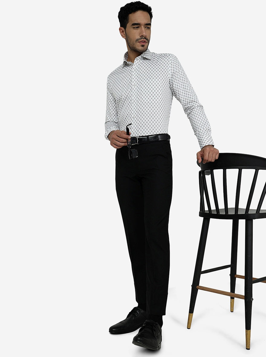 White Printed Slim Fit Formal Shirt | Greenfibre