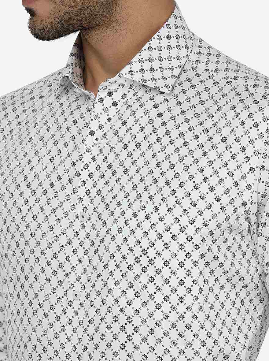 White Printed Slim Fit Formal Shirt | Greenfibre