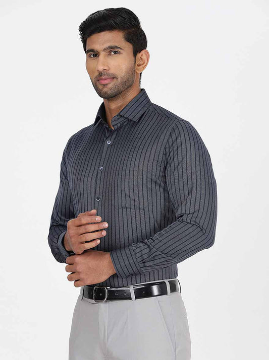 Navy Blue Striped Slim Fit Formal Shirt | Greenfibre