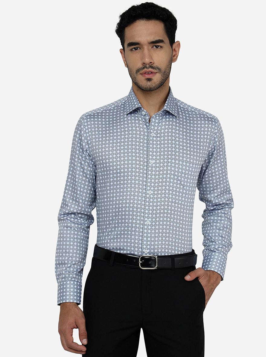 Blue Printed Slim Fit Formal Shirt | Greenfibre