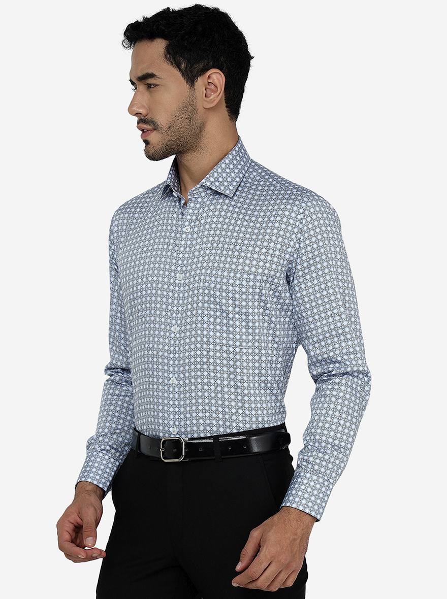 Blue Printed Slim Fit Formal Shirt | Greenfibre