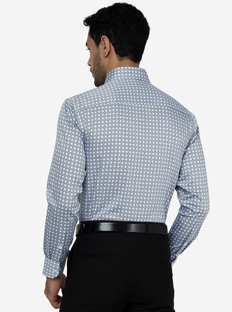 Blue Printed Slim Fit Formal Shirt | Greenfibre