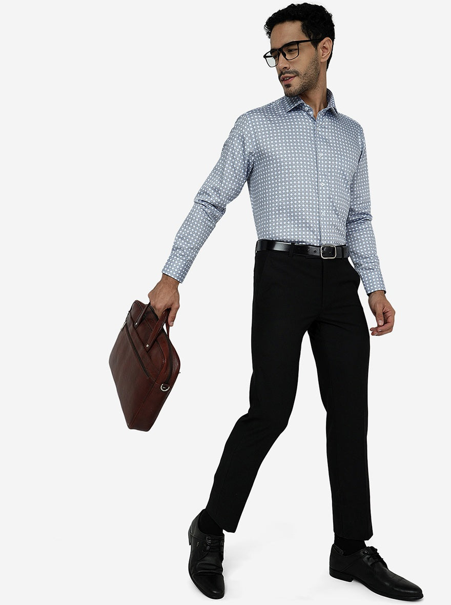 Blue Printed Slim Fit Formal Shirt | Greenfibre