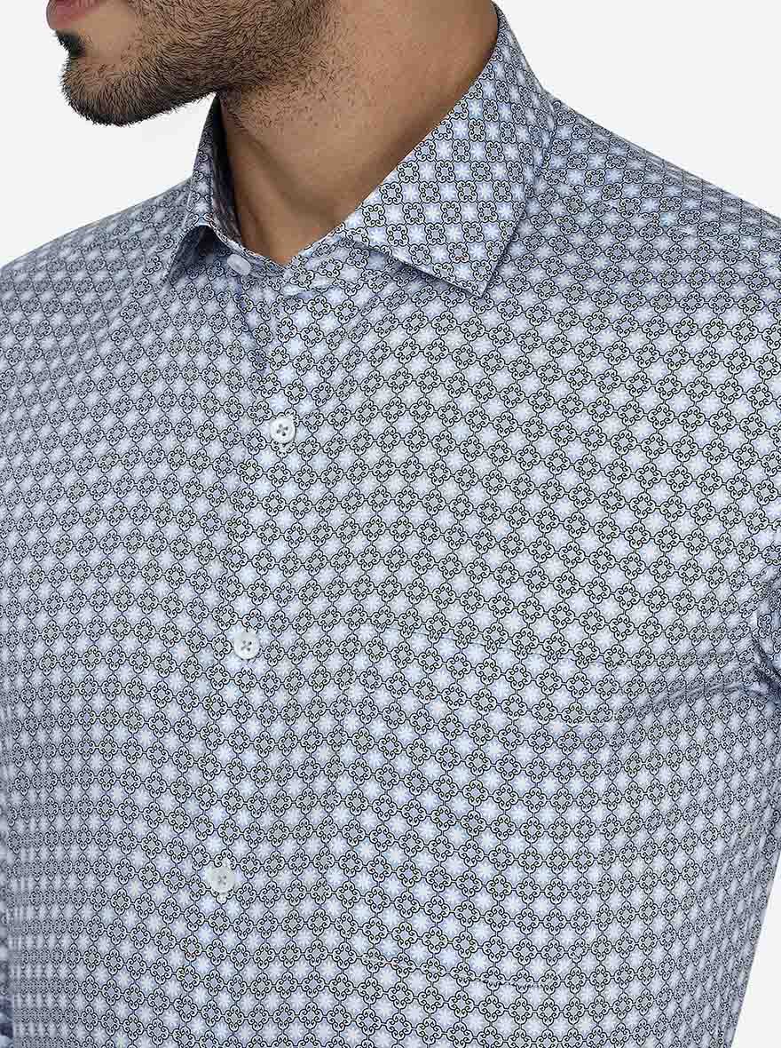 Blue Printed Slim Fit Formal Shirt | Greenfibre