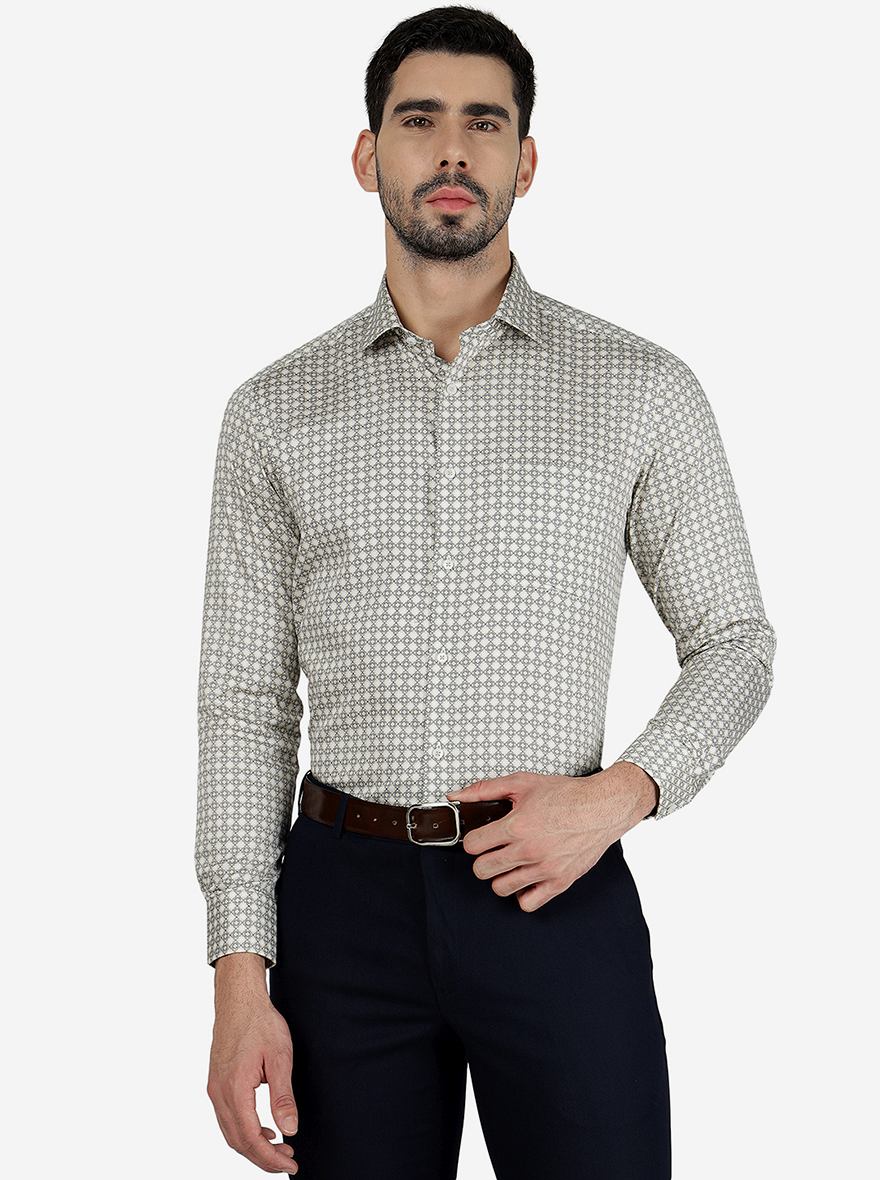 Beige Printed Slim Fit Formal Shirt | Greenfibre