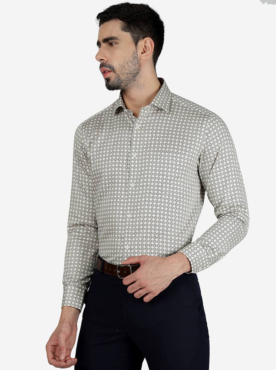 Beige Printed Slim Fit Formal Shirt | Greenfibre